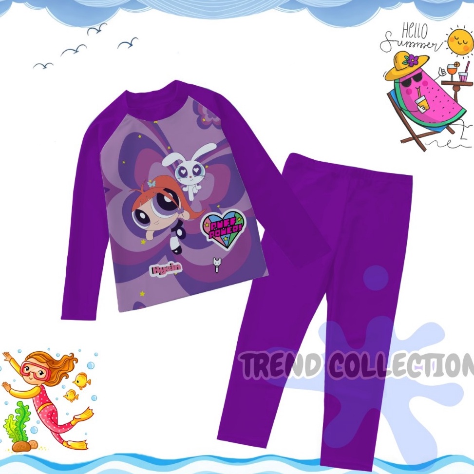 Top Produk Baju Renang Anak PerempuanBaju Renang Lengan PanjangBaju Renang Karakter Kombi Ungu Tua 1