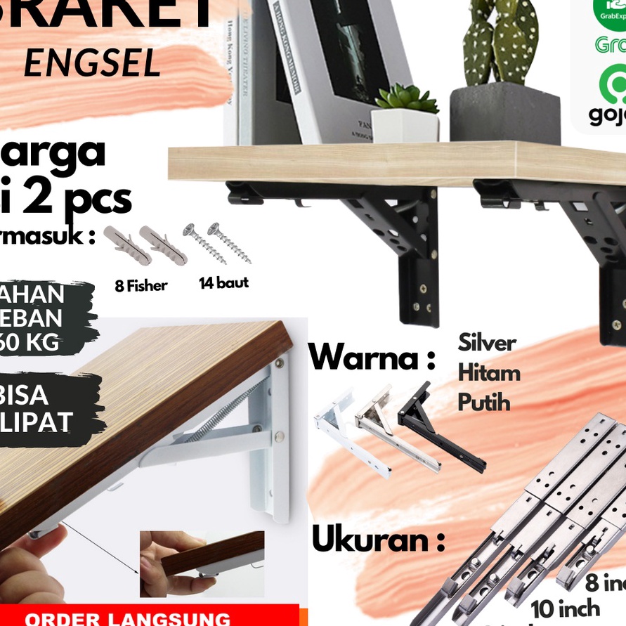 SALE Siku Meja Lipat Dinding Per Engsel Ambalan Rak Melayang 8 1 12 14 16 18 2 inch FREE Sekrup warna hitam putih engsel meja lipat dinding