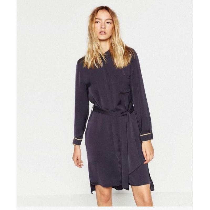 Zara satin silk belted Dress