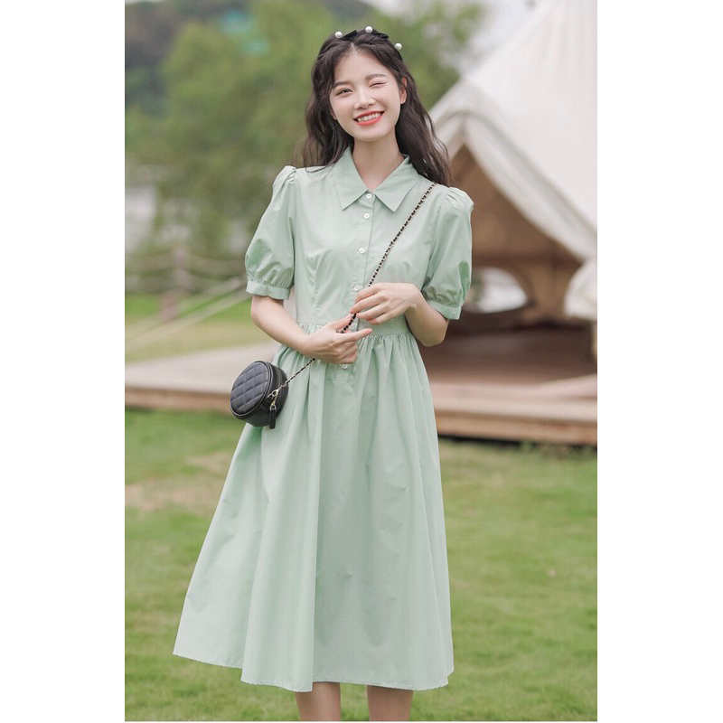 Midi dress formal hijau tosca [ Kerah Kemeja]