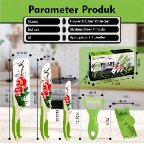 Pisau Set Knife 5in1 Motif Bunga / Pisau Motif / kitchen Knife Set