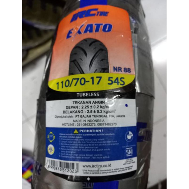 BAN TUBELESS IRC EXATO 110/70-17 UNTUK BAN DEPAN MOTOR CBR 250RR