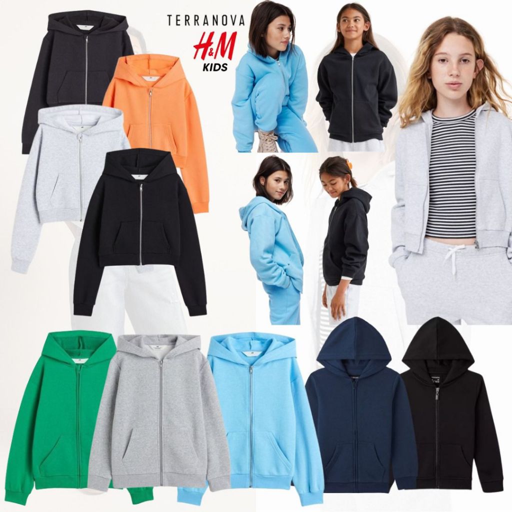 [17253][17554] Jacket Basic warna polos Anak jaket hm kids cotton fleece hangat hoodie H*M zipper si