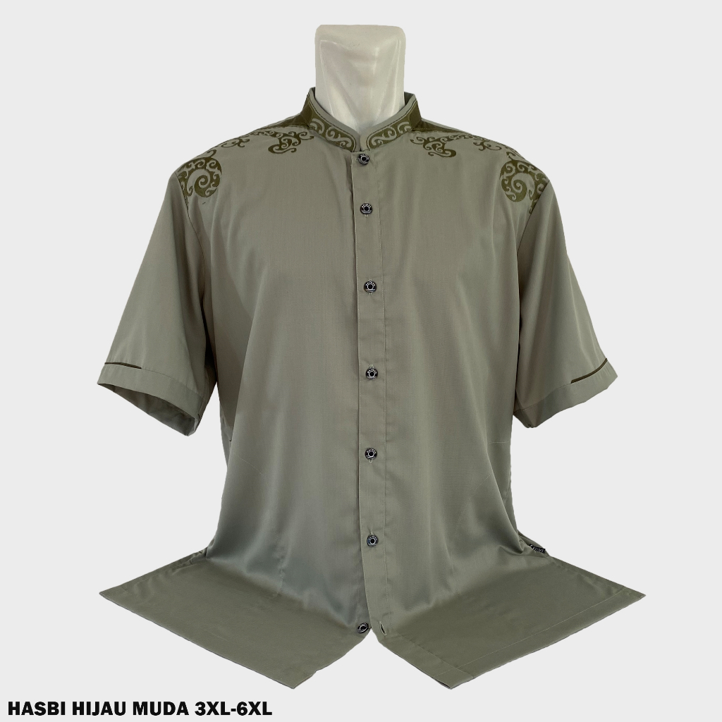 Baju Koko BIG SIZE Lengan Pendek HASBI HIJAU MUDA Ukuran Jumbo