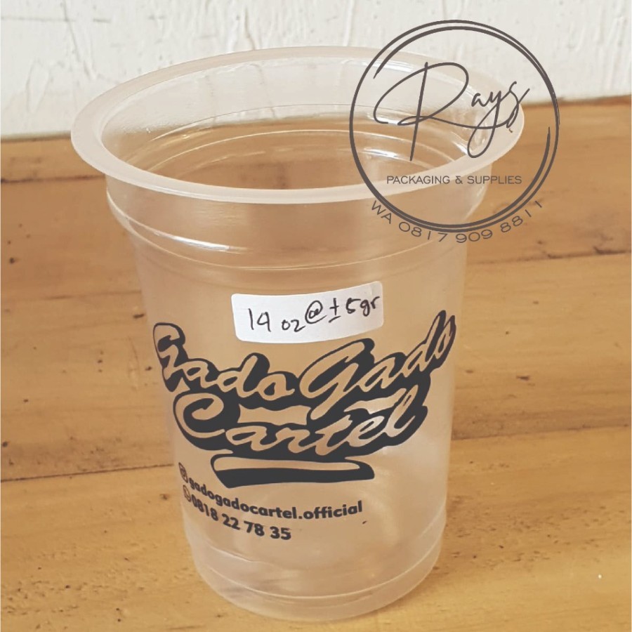 Sablon printing Cup Plastik PP ukuran 14oz 14 oz datar