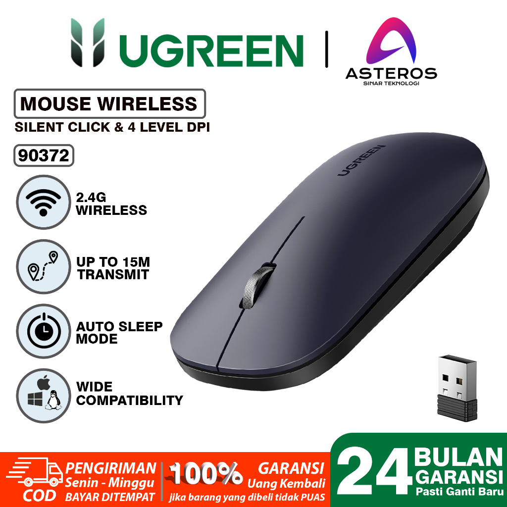 UGREEN Mouse Ergonomic Wireless Bluetooth 2 IN 1 Koneksi Silent Click For Komputer Laptop-90372 DONGLE