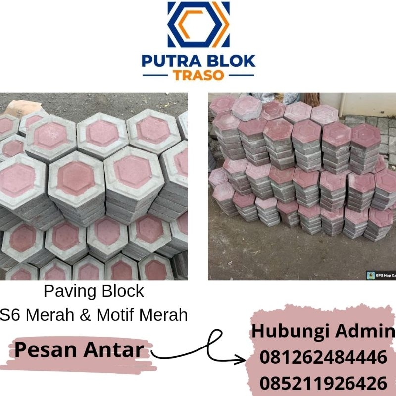 Paving Block Segienam motif merah putih & Merah