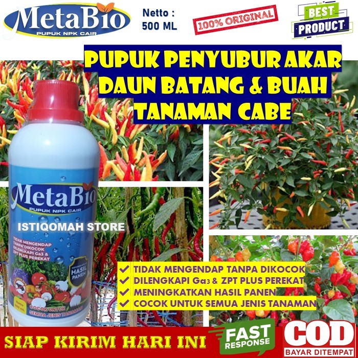 Pupuk Penyubur Akar Daun Batang dan Buah Cabe Super Lebat METABIO 500ML Pupuk NPK Cair untuk Tanaman Cabe Obat Semprot Pupuk Pelebat Buah Cabe Rawit, Cabe Merah, Cabe Hijau, Cabe Kriting dll