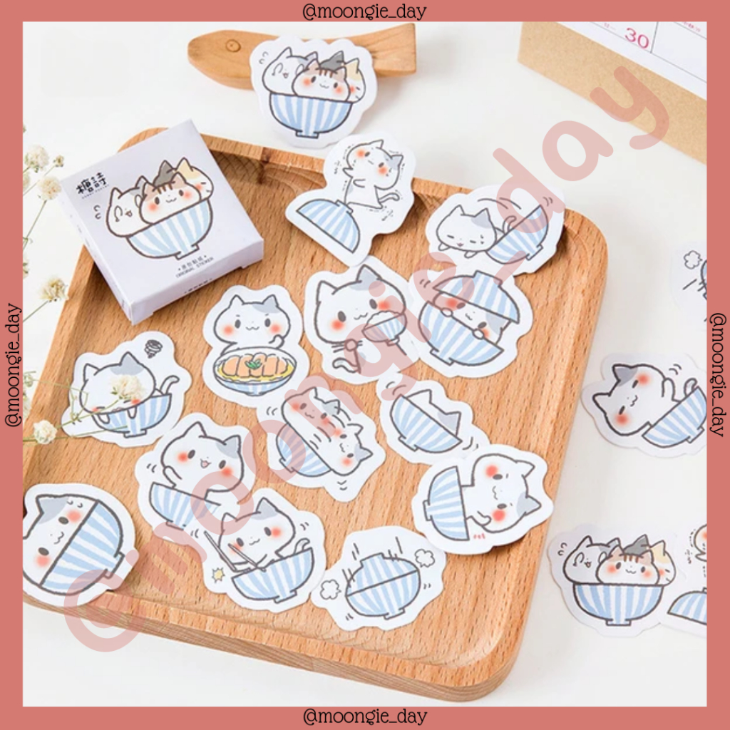 

45 PCS/BOX STIKER KERTAS TEMA BOWL CAT KUCING DALAM MANGKOK BULLET JOURNAL DIY DIARY JURNAL SCRAPBOOK LUCU MURAH