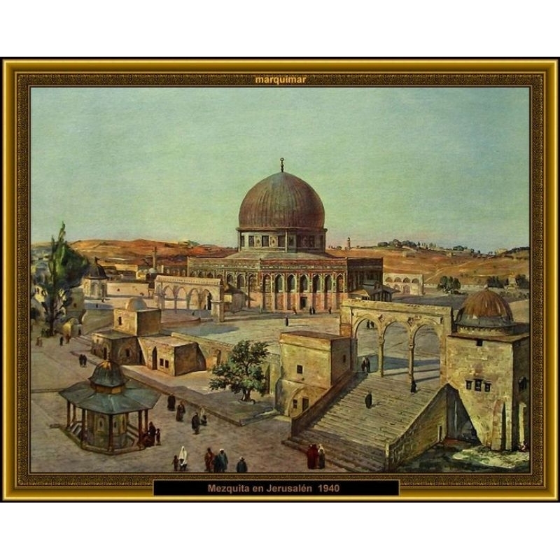 lukisan cetak digital printing masjid Al Aqsha Palestina plus figura ukuran 65*45