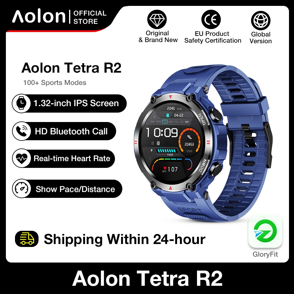 Aolon Tetra R2 Smartwatch Jam Tangan Original Waterproof IP68 Tracker Outdoor Custom Wallpaper Sports Fitness Tracker Bluetooth Call For Pria Wanita-Blue