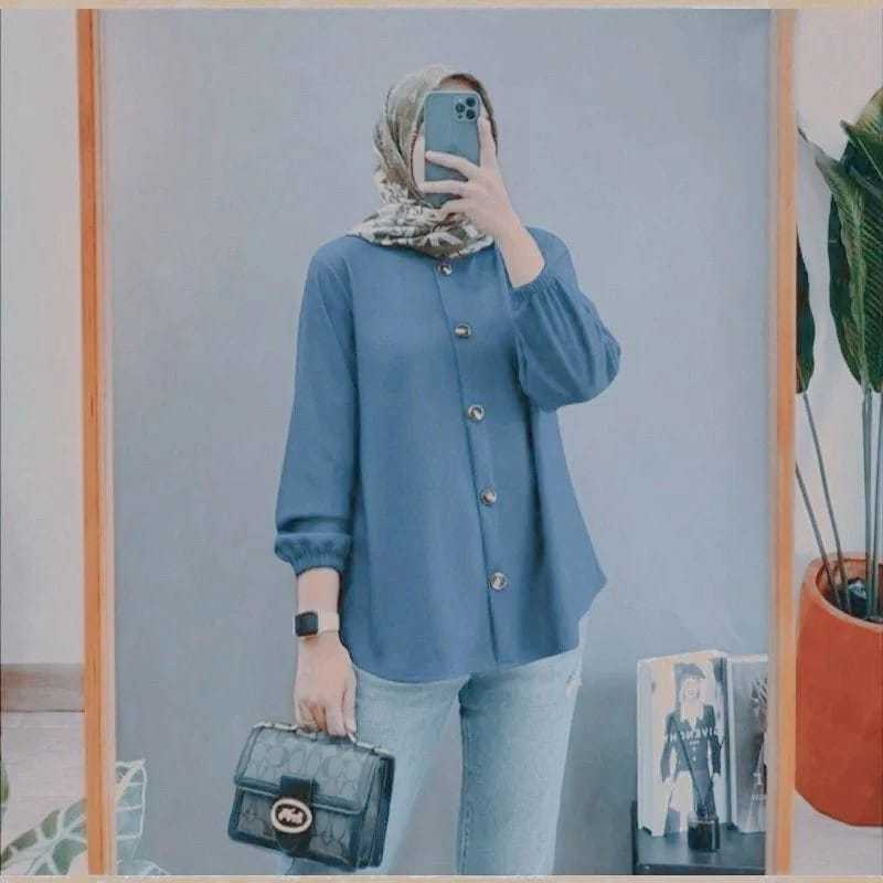 Kemeja wanita kekinian /kemeja Polos Crinkle Air flow / Atasan wanita lengan panjang/Blouse wanita