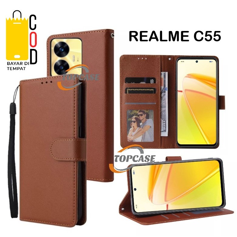 FLIP CASE REALME C55 LEATHER FLIP COVER KULIT CASING DOMPET WALLET UNTUK REALME C55