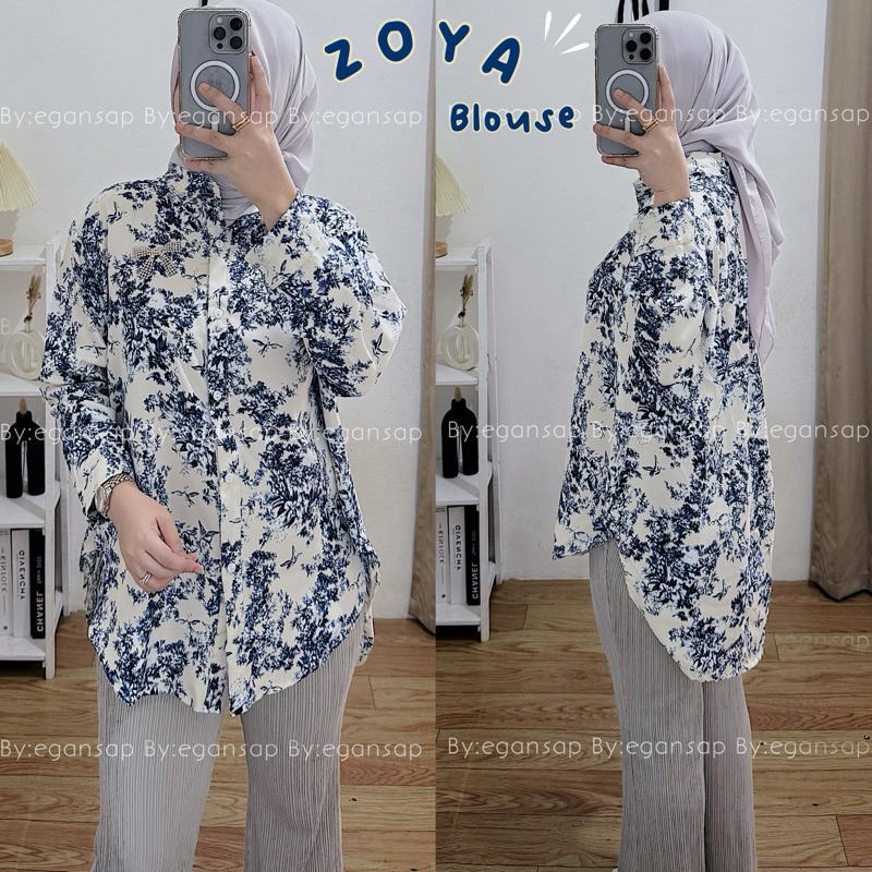 EGANSAP | Zoya Blouse Tunik Flora Kemeja Atasan Wanita Shakila