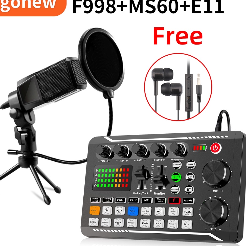 Murah gonew F998 Soundcard Bluetooth Audio Usb External Sound Card Mixing Console for Phone PC Broad