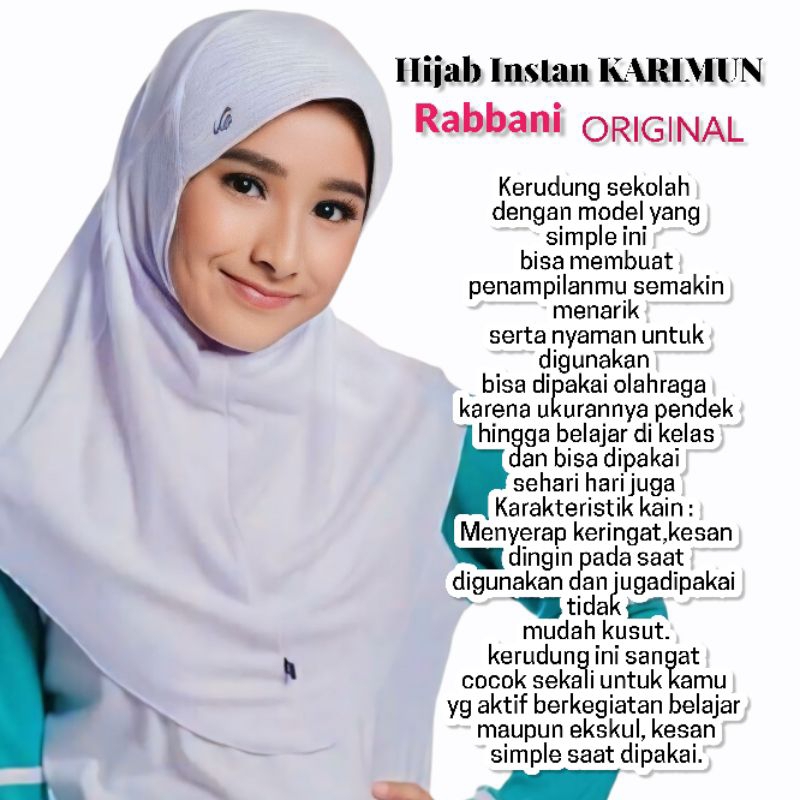 RABBANI -  Hijab Instant KARIMUN Al Size Cocok Untuk Sekolah Dan Sehari Sehari Kerudung Dari Rabbani