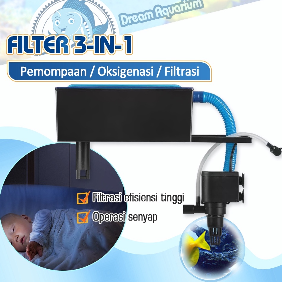 Terbaik Filter Pompa Komplit Top Filter Box Akuarium 3 In 1