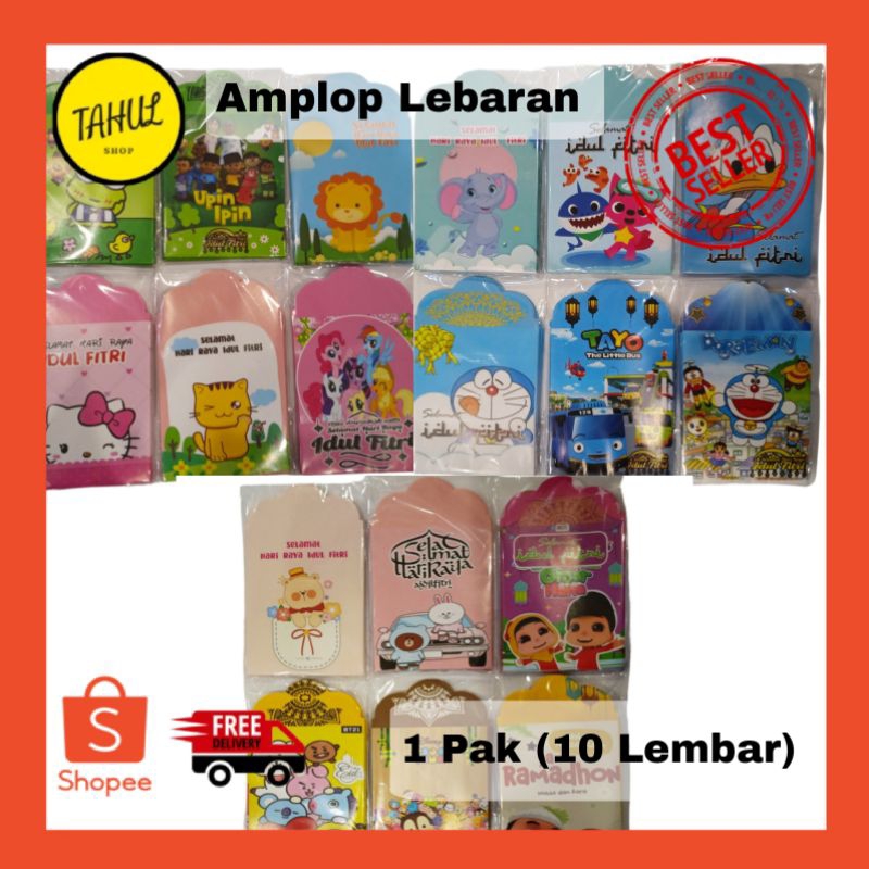 

1 Pak (10 Lembar) !!! Amplop Lebaran Karakter Kartun Ukuran Medium Lengkung