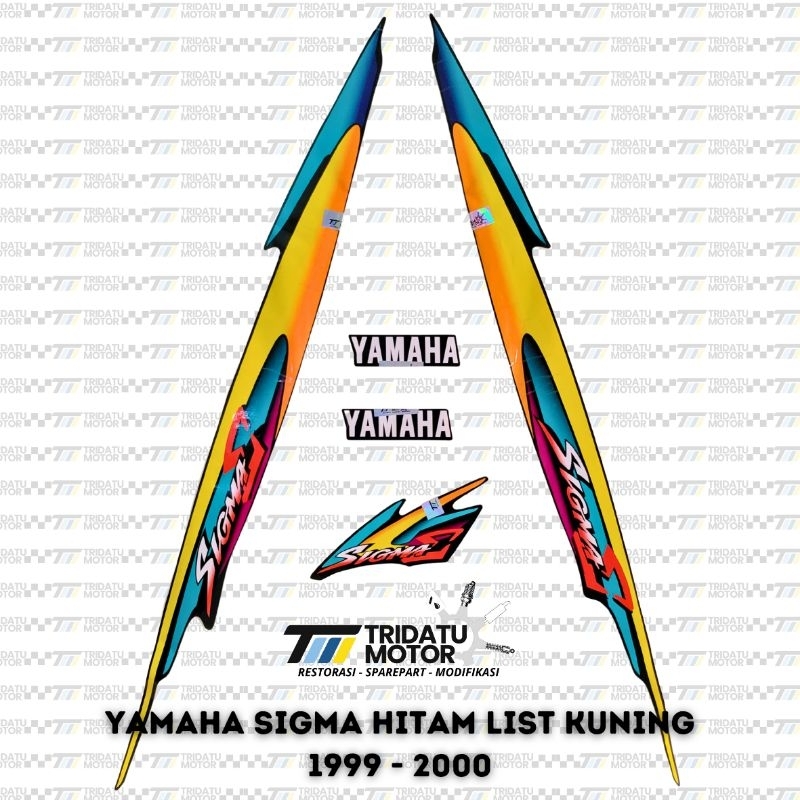 STRIPING YAMAHA SIGMA STICKER LIST LIS YAMAHA SIGMA TAHUN 1999 2000 WARNA HITAM KUNING BIRU KUALITAS