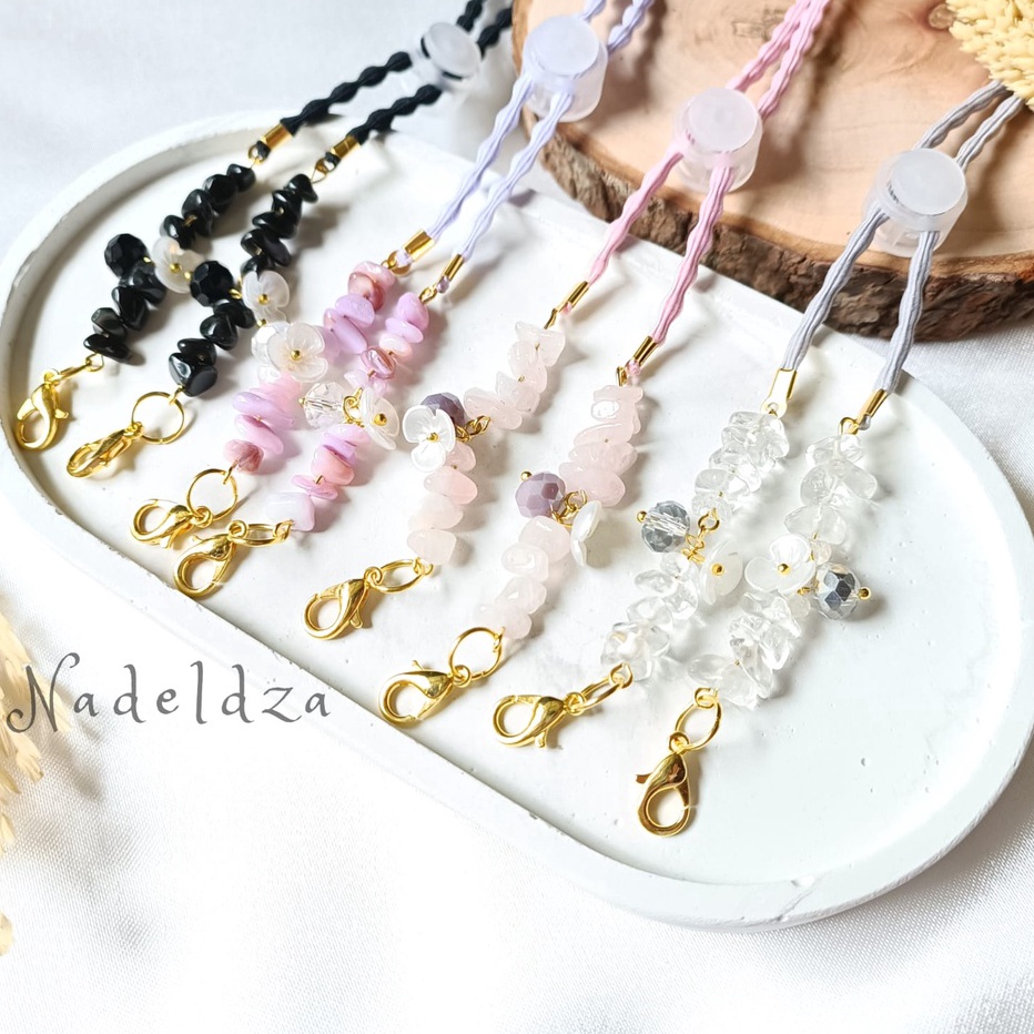 DISKON Kalung Masker Hijab 2in1 Bunga Aesthetic Tali Masker Hijab Aesthetic Kristal Batu Strap Mask 