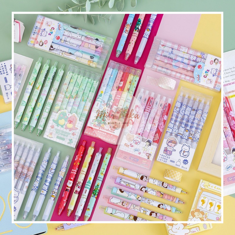 

❤️Miss Vinka❤️ PG1001 - Pulpen Bolpoint Gel Mekanik Lucu Motif Karakter | Box Set isi 6pcs
