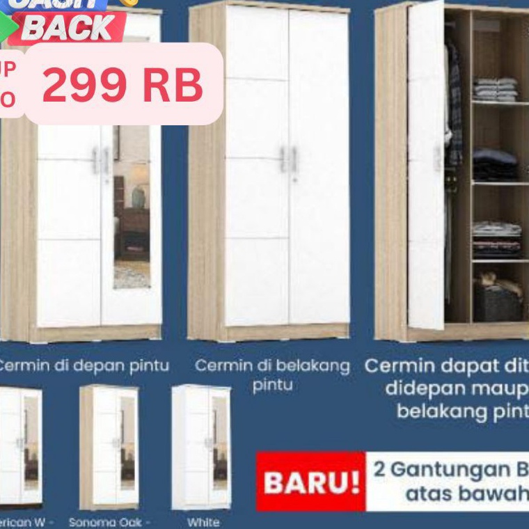 MURAH PIRA METROPOLIS OSFRANS Termurah Lemari Pakaian 2 Pintu  Cermin Alba BAZ 2MN LT 2M 2P N 2M 2 P
