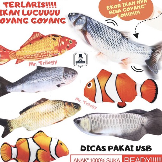 READY STOK Mainan Ikan GoyangGoyang Tiktok Goyang  Nemo Uget lucu kucing Arwana ikan gerak gerak mai