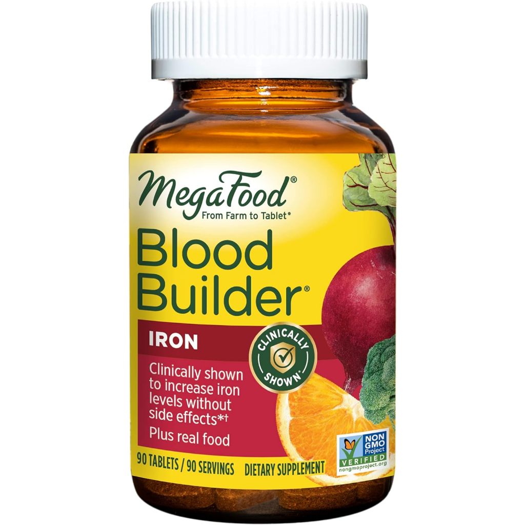 MegaFood Blood Builder - Iron Supplement with Vitamin C B12 and Folic Acid - Vegan Tablets
