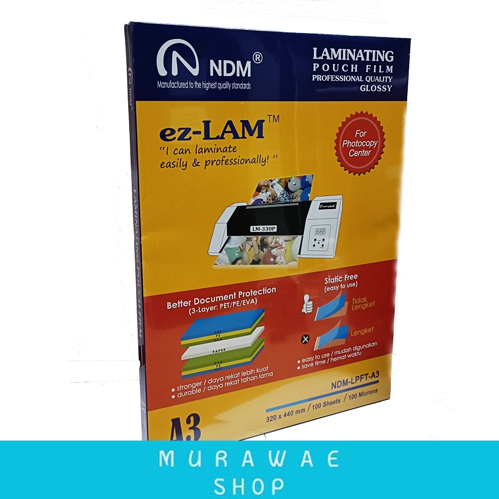 

Plastik Laminating/Laminating Plastik/Laminating Pouch A3 100 Lembar/NDM Plastik Laminating A3 100 micron