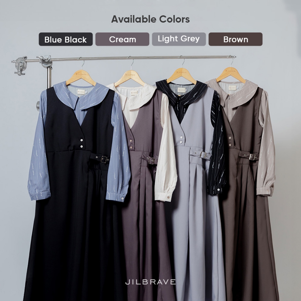 JILBRAVE Maggie Overall Gamis Casual Lebaran Inner Rayon Motif Monogram Premium Raya Collection-7