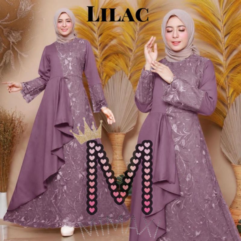 (MODEL BARU) GAMIS LILAC  ZOLANA TILLE BRUKAT MUTIARA KONDANGAN