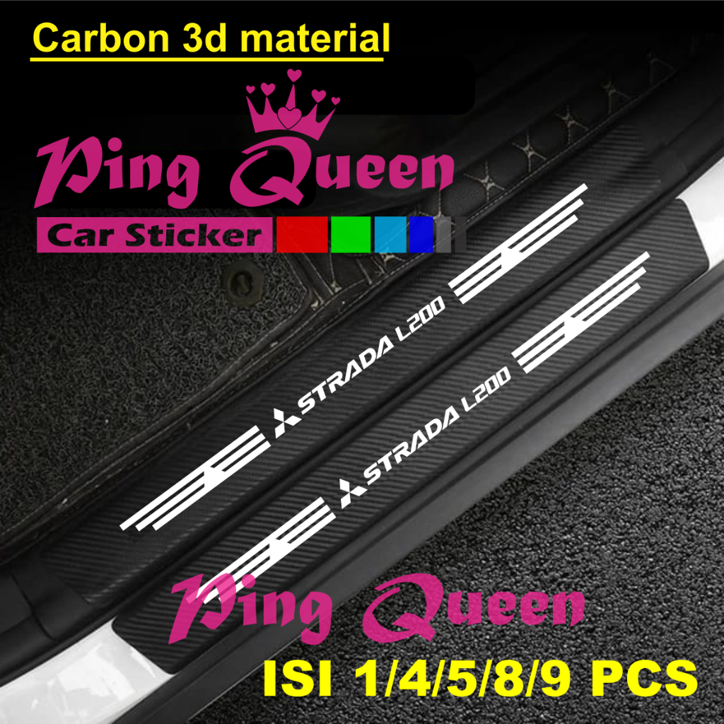 stiker 9pcs stiker carbon mitsubishi strada L200 cutting stiker pelindung pintu mobil untuk pijakan 