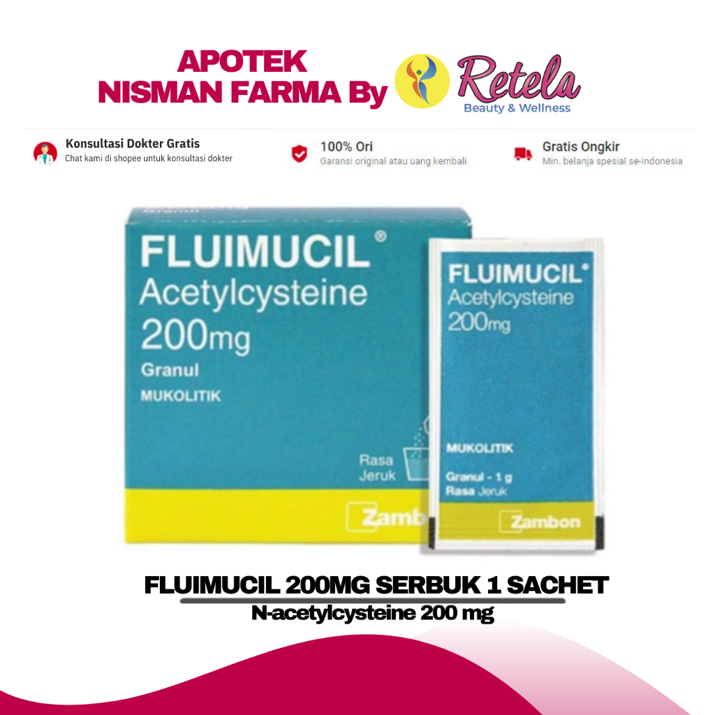 FLUIMUCIL 200MG SERBUK 1 SACHET ( N-ACETYLCYSTEINE 200 MG )