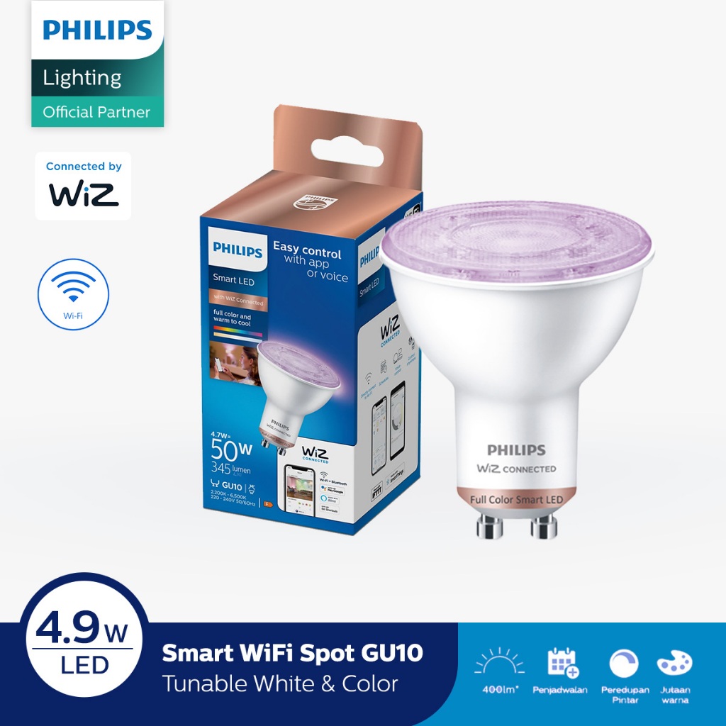 Philips Lampu Smart WiFi LED 4.9W GU10 Bluetooth - Color & TW (Warna)