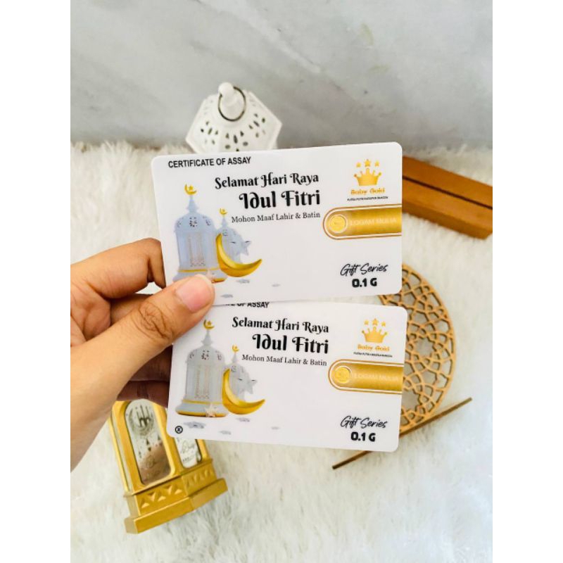 SOUVENIR EMAS TEMA IDULFITRI LEBARAN GRAMASI 0,1 GRAM BABY GOLD IDUL FITRI SERIES KADO EMAS IDUL FIT