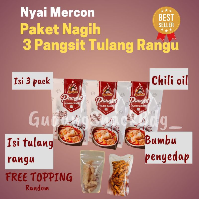 

Paket Nagih Bundling 3 Pangsit tulang Rangu Nyai Mercon FREE TOPPING BASRENG ATAU CUANKI