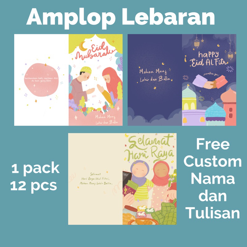 

AMPLOP LEBARAN / IDUL FITRI / AMPLOP LEBARAN LUCU CUSTOM NAMA ISI 12 PCS