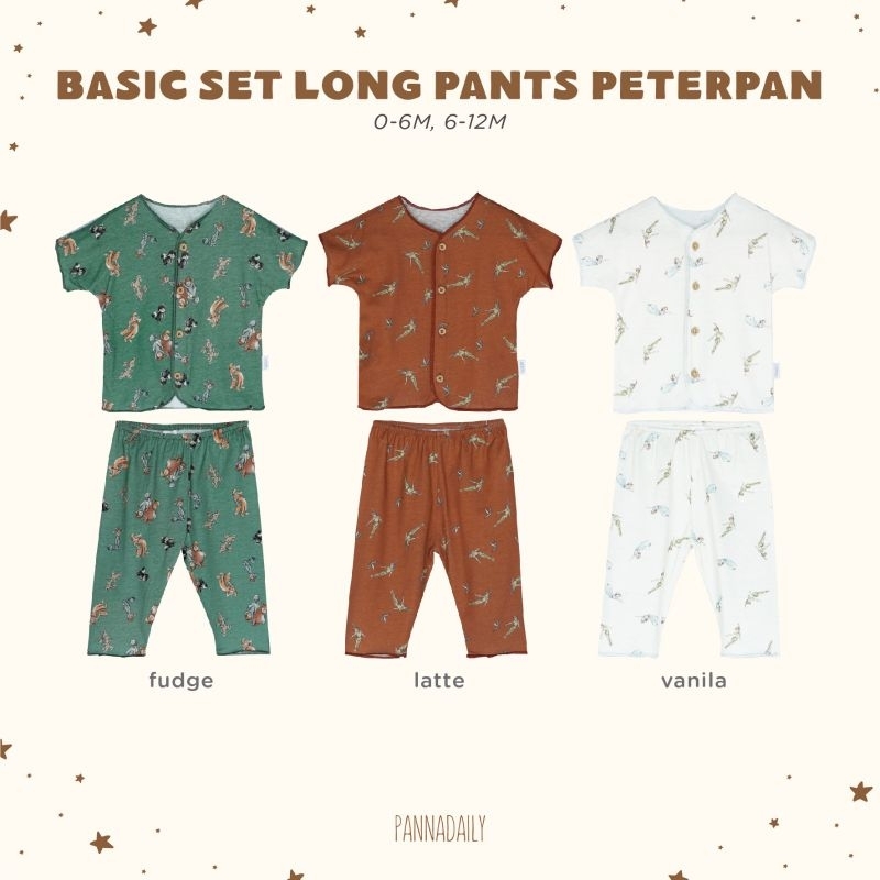 Long Basic Set Print PANNA DAILY Peterpan Kode 03 / Setelan Bayi Unisex Panjang Katun