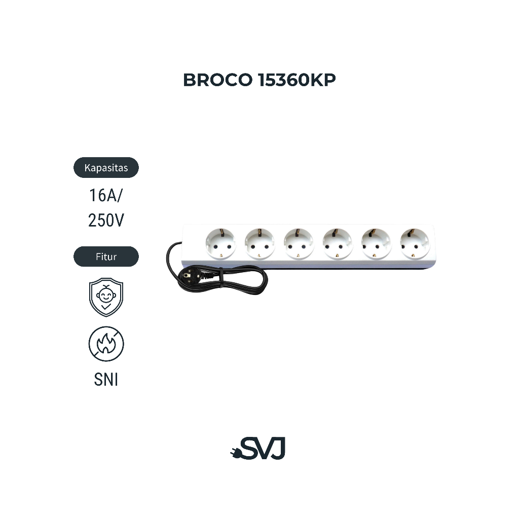 BROCO 15360KP55 STOP KONTAK 6 LUBANG (CHILD PROTECTION + KABEL)