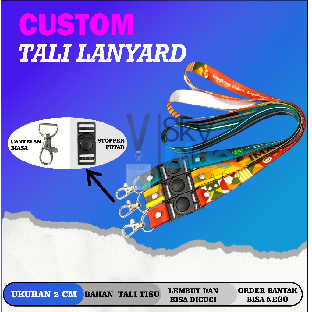 

TALI LANYARD CUSTOM 2 CM BAHAN TALI TISU/KALUNG NAME TAG