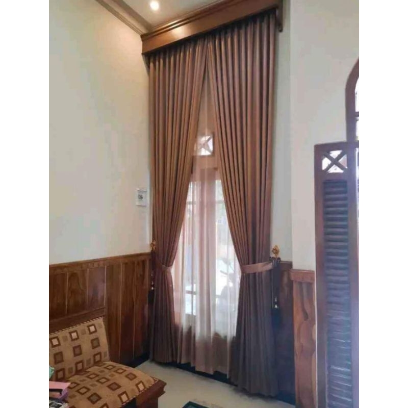 Satu pasang Gorden Lebar 2 meter Jendela Panjang Ruang Tamu Banyak Pilihan Warna Abu tua, mocca, Cok