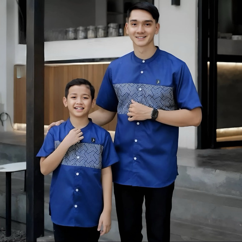 Baju Koko Pria Couple Ayah dan Koko Anak Laki-laki 1   12 15 Tahun Muslim Keluarga Lengan Pendek Mod