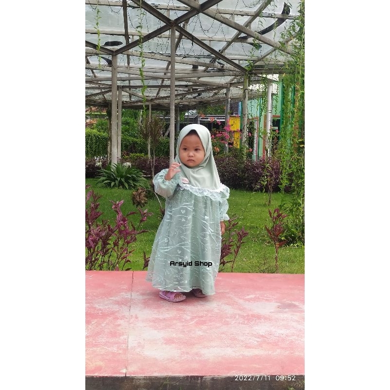 Gamis Bayi Brokat Brukat Tille Set Hijab Usia 0-4thn, Gaun Bayi, Dress Baby Newbom, Gaun Pesta Balit