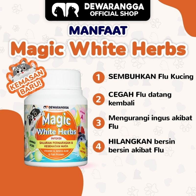Vitamin Kucing Magic White Herbs Dewarangga ECERAN - Sembuhkan Flu, Mata Belekan, Bersin, Herpes,