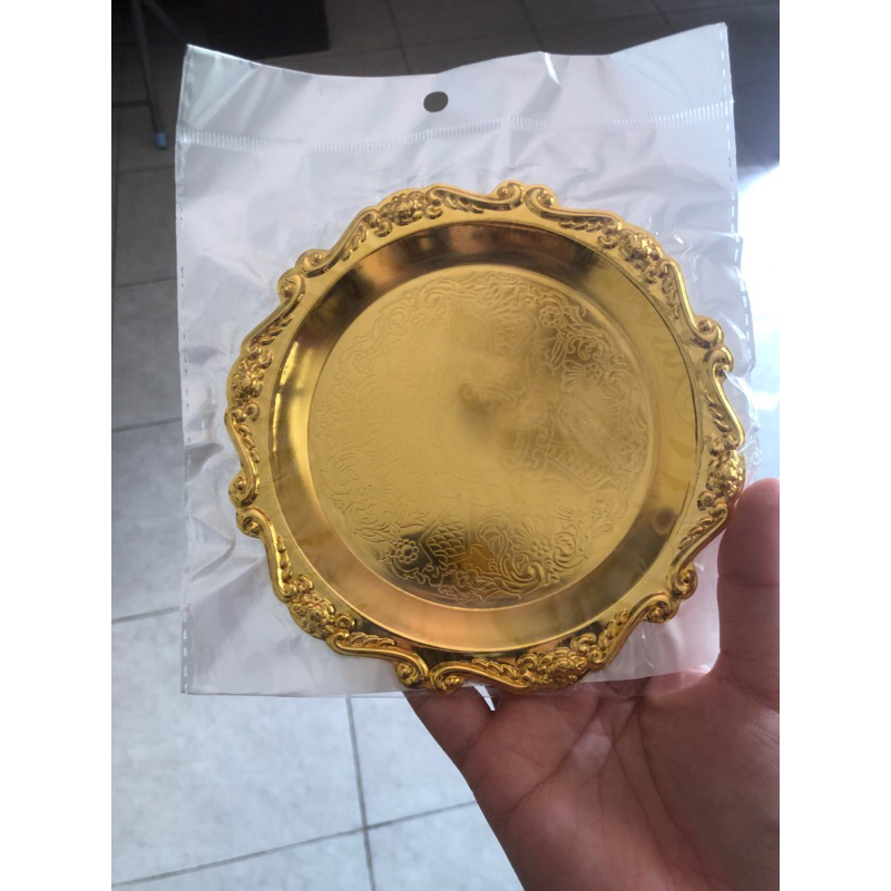 piring kurma emas stainless gold stainless lepek ukir