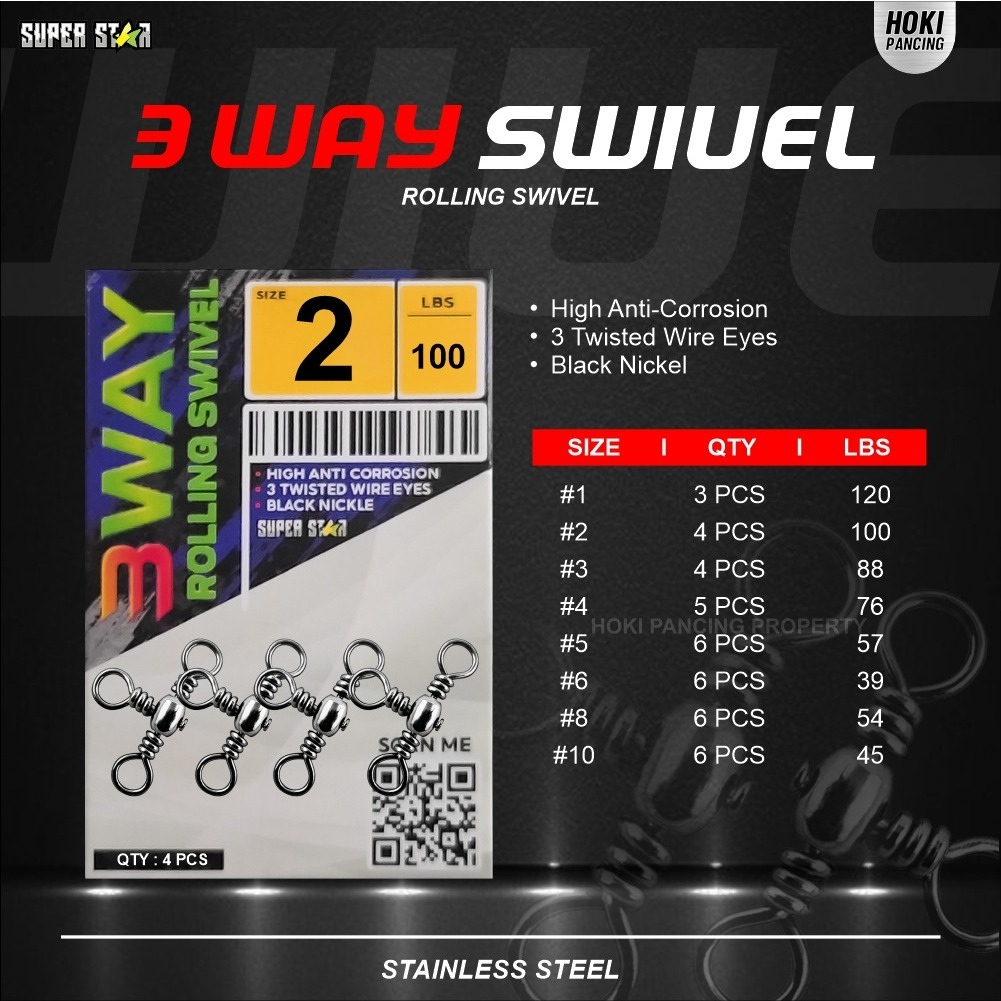 Kili Kili Cabang Tiga Tri Way SUPERSTAR Rolling Swivel Pancing Kuat Tahan Korosi