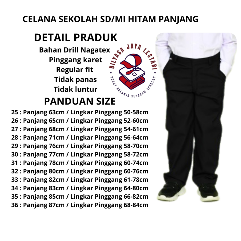 Murah Celana Hitam Panjang Pria Anak Laki Bawahan Seragam Sekolah Sd Madrasah Pinggang Karet