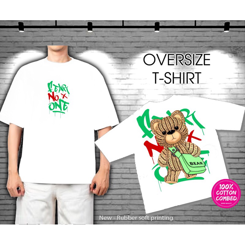 KAOS TSHIRT PRIA OVERSIZE LD 120 CM PUTIH BEAR NO X