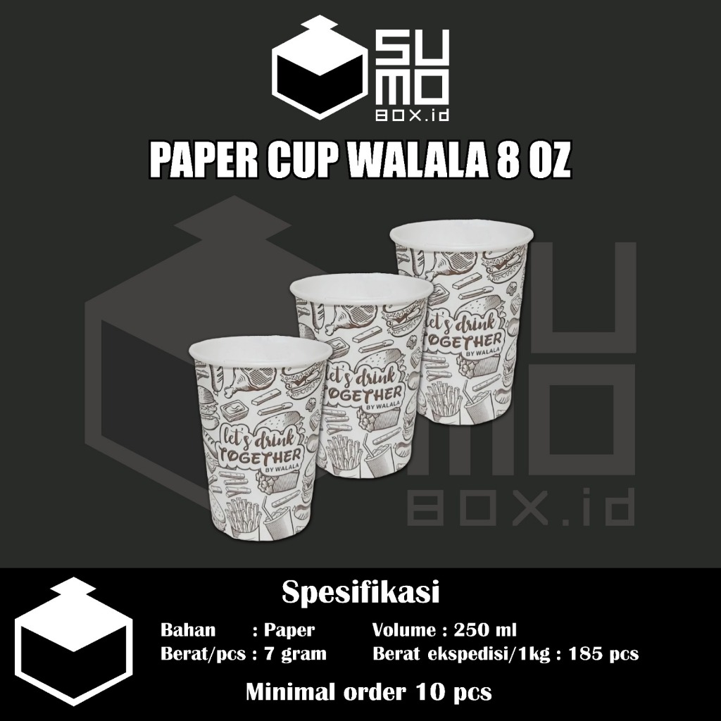 Paper cup walala 8 Oz / Gelas kertas kopi 80z / cup tahan panas 240ml coffee teh tea [ECERAN]