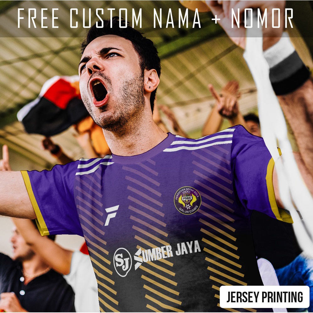Kaos Bola Jersey PSGC Ciamis Klub Strip Garis Baju Custom Nama dan Nomor Punggung - 500